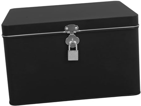 Toyvian Schwarz Abschließbare Aufbewahrungsbox, Tragbar, aus Weißblech | Notfall Box, Vintage Briefkasten mit Schloss, für Zuhause und Büro, Sichere Ordnung