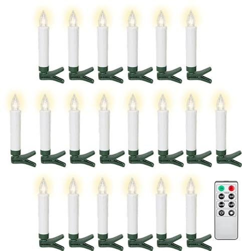 Goobay Set of 20 Wireless LED Christmas Tree Candles with Remote Control, Timer and Tongs, Warm White (2600K), Dimmable, Battery Operated 77754