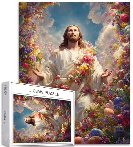 Puzzle mit Jesus und Ostereiern mit Blumen, 1000-teiliges Puzzle für Erwachsene, Ostermotiv-Kunstpuzzle, bunt, DIY-Puzzles für Heimdekoration, Geschenke, Familienpuzzle, perfekt für Spieleabende, 50 x