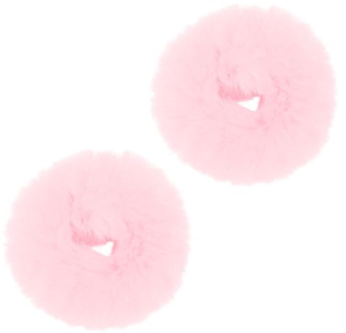 2 Stück Haargummi Scrunchie Rosa, Plüsch Kunstfell Kaninchen Haargummis, Niedliches Pom Pom Stirnbänder für Frauen Mädchen Cosplay Halloween
