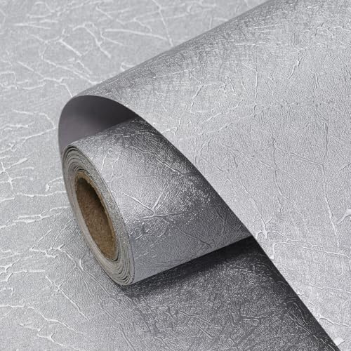 Uooar Sliver Embossed Peel and Wallpaper 44cm x 1220cm | Self Adhesive Wallpaper Removable Contact Paper Silk Textured Vinyl Film for Bedroom, Living Room, Cabinets, Countertop