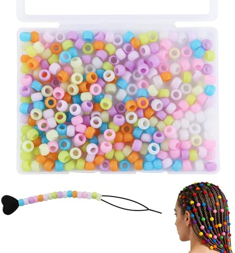 300Pcs HHCFAST 6 * 9mm Small Silicone Hair Beads, 5mm Diameter Hole Soft Silicone Pony Beads for Hair Braiding and DIY Bracelets, Keychains & Crafts Making(Multicolor Glitter)