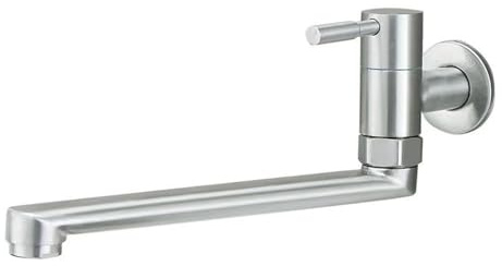 XSDSM Wandarmatur Wasserhahn Spülbecken Nur Kaltwasser 180° Drehbarer Einhand Küchenarmatur Aus Gebürstetem Edelstahl,25CM
