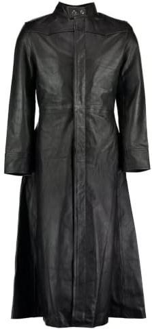MyLeather Men's Neo Matrix Gothic Style Full Length Leather Coat | Gothic Style, Full Length Design, Band Collar, Button Closure, Winter Trench Coat