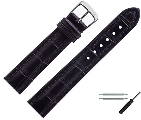 MARBURGER Uhrenarmband 18mm Leder Schwarz Silber Alligator Prägung Mit Naht - Montage Set 5511810000120