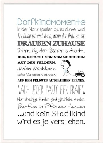 artissimo gerahmtes Poster mit Spruch 50x70 cm Dorfleben Dorfkind PE6032-ER – Bild mit Rahmen, skandinavisches Sprüchebild, Typografie Wandbild, Kunstdruck Hochformat, schawrz-weiß