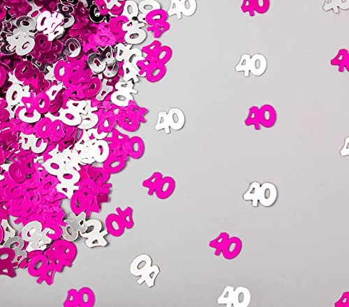 SHATCHI 14 g Pink and Silver 40th Birthday Confetti Foil Metallic Glitz Table Scatter Sprinkles Age Bday Party Decorations