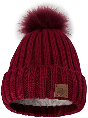 MFAZ Morefaz Ltd Mädchen Winter Beanie Mütze Kinder Groß Pom Pom Style Kids SKI Snowboard (Dark Grey Olivia)