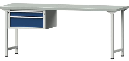 ANKE | Werkbank | Gestellbauweise Serie V | 2 Schubladen | Breite 2000 mm | Stahlblechbelag