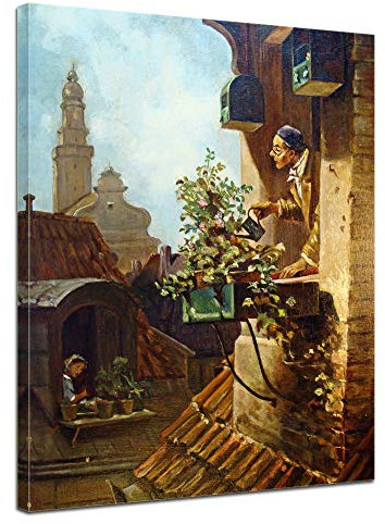 Bilderdepot24 Bild auf Leinwand | Carl Spitzweg Im Dachstübchen in 50x70 cm als Wandbild | Wand-deko Dekoration Wohnung alte Meister | NEU-180202-50x70-id