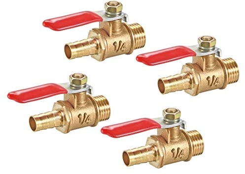 sourcing map 4Stk Messing Luft Kugelhahn Abschalten Schalter G1/4 Stecker auf 3/8 Schlauchstutzen