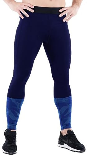 Muscle Alive Herren Yoga Kompressionsunterwäsche Leggings Strumpfhose Trainieren Hosen Fitnesshose Grundschicht Kühl trocknen New Blau Camo M