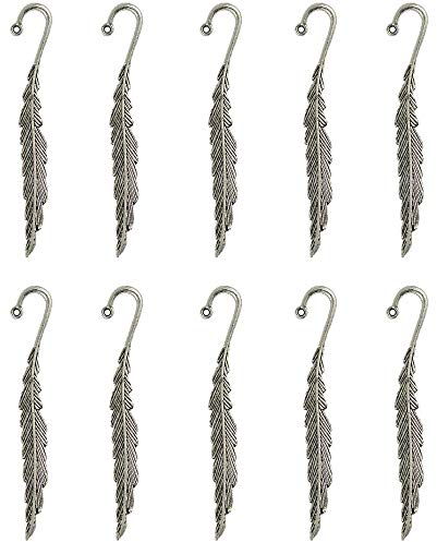 POFET 10pcs Großhandel Vintage tibetische Silber Perlen Feder Lesezeichen Schleife DIY Schmuckherstellung