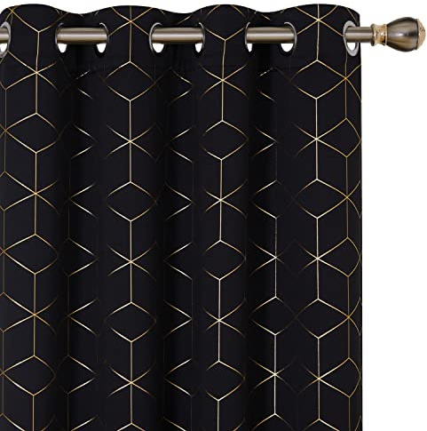 Deconovo Halloween Decorative Blackout Eyelet Curtains, Super Soft Gold Diamond Printed Thermal Insulated Curtains for Boys Bedroom, 52x 72 Inch(Width x Length), Black, One Pair