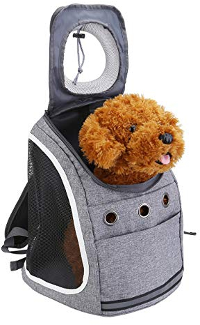 Filhome Hunderucksack Katzenrucksack für Katzen und Hunde Welpen Atmungsaktive Haustier Rucksäcke mit Mesh Fenstert und Front Opening bis 6kg (Grau)