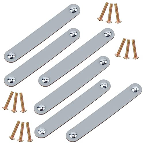 GORGECRAFT 6Pcs Leather Drawer Pull, Nordic Wardrobe Cabinet Door Handle, Furniture Hardware Pulls for Cupboard Drawer- 170x25mm, Gray