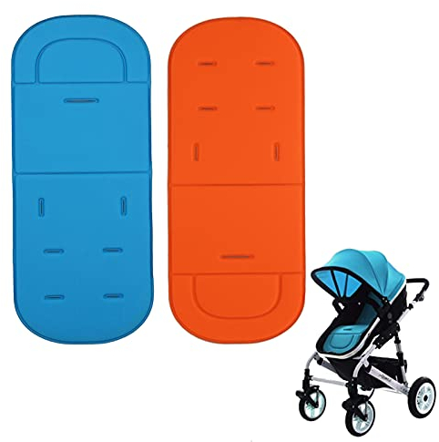 Adesugata Universal-Kinderwagenkissen, 2 Stück, atmungsaktiv, schweißabweisend, schützt vor Flecken, tragbar für Kinderwagen, Buggy, Autositz (blau + orange)
