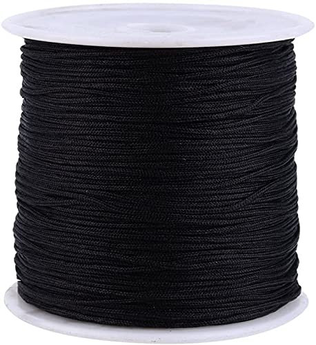 Tyenaza Artisanat Nylon Satin Cordon Chinois Noeud Cordon Rattail Macramé Fil String Noir 100M x 0.8mm