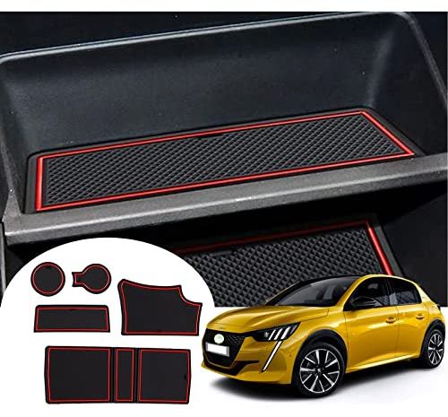 GAFAT Neu Peugeot 208 e-208/ Peugeot 2008 e-2008 Restyling 2020-2024 2025 Antirutschmatten, Peugeot 208 2023 Mittelkonsole Armlehne Gummimatten, Getränkehalter Matte, Türnaht Matten (Rot)