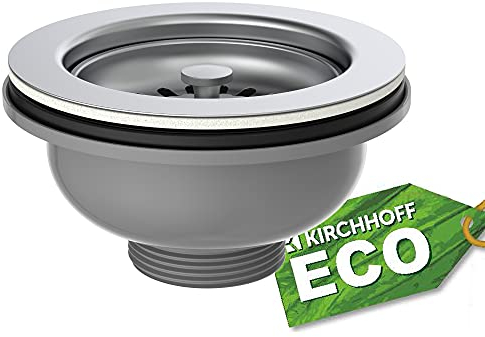 KIRCHHOFF 98835249 Korbventil ECO-Save Siebkörbchen, Edelstahl Abflusssieb Küche, Sieb für Spülbecken, Ablaufventil ohne Überlauf, Abfluss Stöpsel, Ablaufgarnitur Spüle 9883249, Chrom