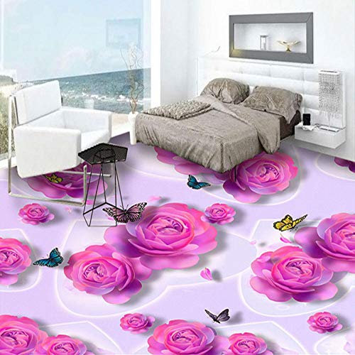 Individuelle 3D-Bodenfliesentapete, romantische rosa Rose, Blumen, Schmetterling, modische Wandbilder, Aufkleber, Schlafzimmer, Badezimmer, PVC-Boden-Tapete, 430 x 300 cm
