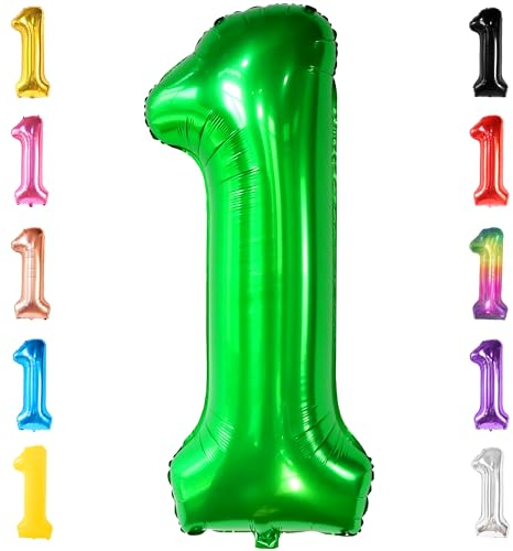 KatchOn, Grüner Zahlenballon 1 – 100 CM, Helium geeignet | Riesen Zahl 1 Ballon für Geburtstagsdeko | Großer Ballon für den ersten Geburtstag