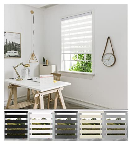 Aprica Day and Night Zebra Window or Door Roller Blinds with Child Safety Clips - Double Layer Fabric Elegant Durable and Easy to Clean (White, Width 120cm - Drop 210cm)