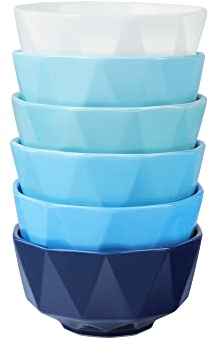 fanquare 6 Stück Suppenschalen Keramik Blau, Müslischalen Groß Weiß, Pasta Salatschüssel Set, Mikrowelle und Geschirrspüler Sicher