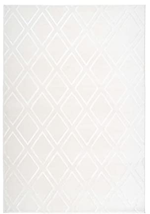 Qiyano Teppich für Wohnzimmer Schlafzimmer Flur mit 3D Optik Anti-Rutsch Rücken seidiger Glanz Rauten Muster pflegeleicht modern, Farbe: Weiß, Größe: 80 x 150 cm