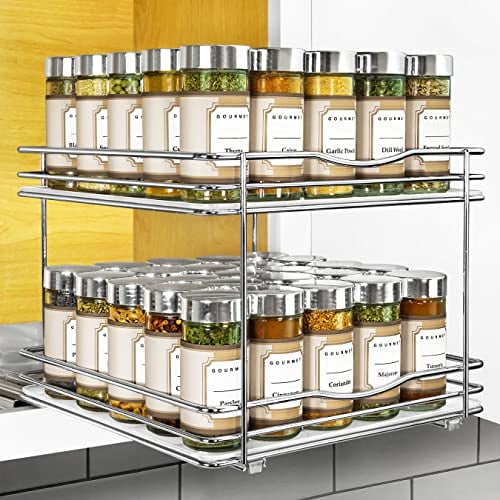 LYNK PROFESSIONAL® Ausziehbares Gewürzregal für Küchenschränke im Inneren – 26,7 cm breit – herausziehbare Schublade – Chrom verschiebbarer Gewürzschrank Organisationsregal – 2 Etagen