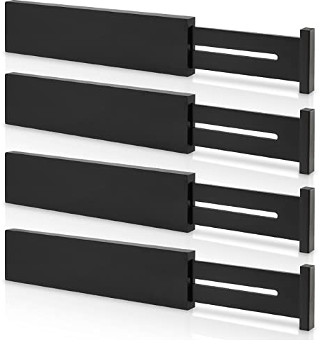 FJO Verstellbare Schubladenteiler aus Bambus – 30 cm – 43,2 cm, erweiterbare Schubladentrenner für Küche, Utensilien, Kleidung, Schlafzimmer, Kommode, Badezimmer, Schwarz, 4 Stück