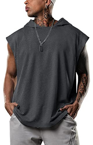 Herren Tank Top Hoodie Tanktop Tankshirt Ärmellos Bodybuilding Shirt Tshirt Tee Muskelshirt Achselshirt Trägershirt Ärmellose Training Sport Fitness Dunkelgrau XXL
