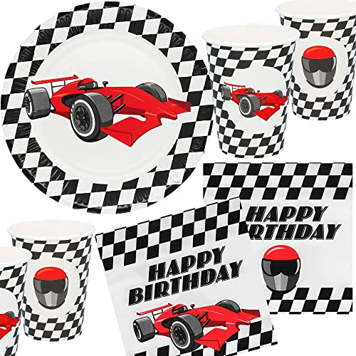 37-teiliges Partyset * RACING CAR * mit Teller + Becher + Servietten + Deko | Kindergeburtstag Geburtstag Party Set Schach Schachbrett Formula Rennen Auto