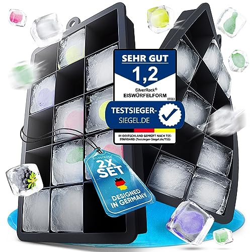 SilverRack Silikon Eiswürfelform [2er Set] - Silikon Eiswürfelformen für 2 x 15 Eiswürfel 35mm - Ice Cube Tray Eiswürfel Form BPA Frei für Whisky Cocktails Saft