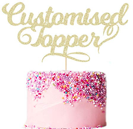 Personalised Cake Topper Birthday Cake Toppers 11 Colours Wedding Cake Topper with Any Text Age Double Sided Glitter Cake Decoration for Anniversary Graduation(Champagne Gold)