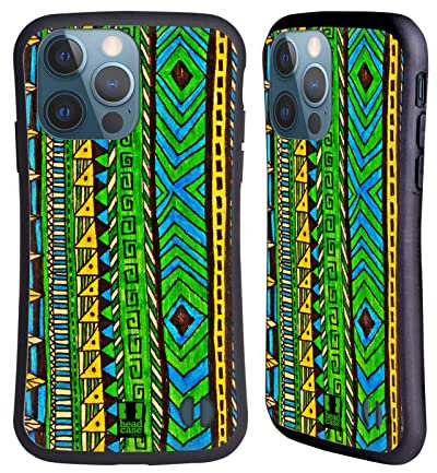 Head Case Designs Green Aztec Doodle Hybrid Case Compatible With Apple iPhone 13 Pro