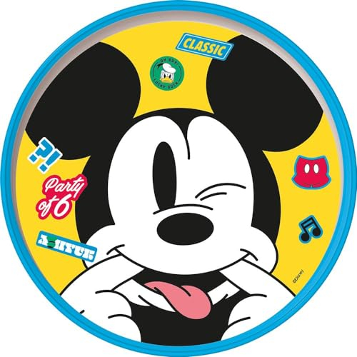 Tataway Assiette plate Disney Mickey Mouse Mickey Mouse blanche et bleu clair pour enfants avec base antidérapante