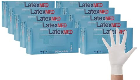 MTS Safety & Protection Einweghandschuhe M - 1000 Stück/Box Latexhandschuhe Weiß - Einmalhandschuhe Puderfreie Handschuhe Natural Latex Gummihandschuhe Einweg Gloves (M, 1000 Stück)