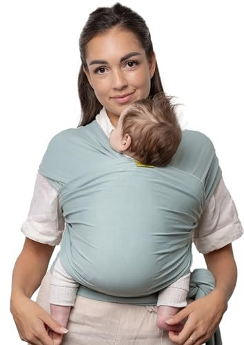 Boba Baby Tragetuch Neugeborene - Elastisches Tragetuch Baby Neugeboren - Baby Sling Tragetuch - Weiche Baby Tragehilfe - Baby Tragesystem - Babytragetuch ab Geburt 3-15 kg (Serenity Sea Mist)