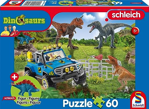Schmidt Spiele 56461 Dinosaurs, Urzeit-Giganten, 60 Teile, mit Add-on (eine Original Figur Baby Stegosaurus) Kinderpuzzle