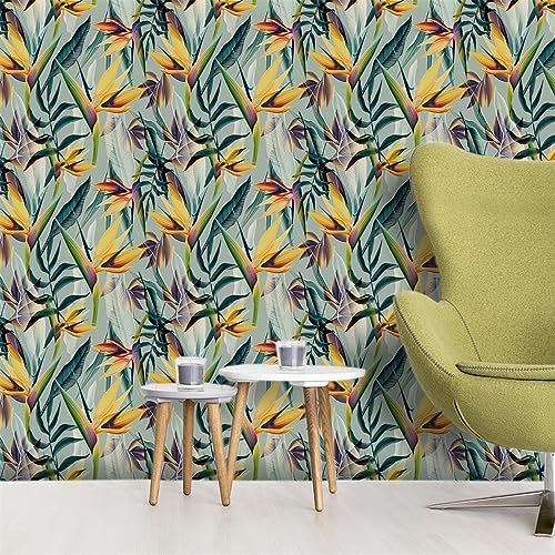 Papier Peint Vintage Vert Jaune Papier Peint Adhesif Mural Imperméable Papier Adhesif pour Meuble Chambre Salon Cuisine Decoration Vinyle Papier Autocollant pour Meuble 2P(45x300cm)