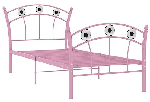 vidaXL Einzelbett mit Fußball-Design Bettgestell Metallbett Bett Schlafzimmerbett Bettrahmen mit Lattenrost Schlafzimmermöbel Rosa Metall 90x200cm