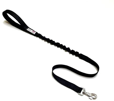 Dog Lead With Shock Absorbing Bungee Cord Training Walking Leash Soft Padded Handle (45 (1.1 Metres), Black)