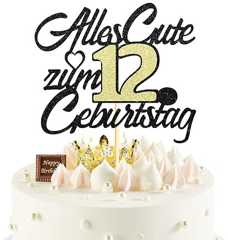 Sumerk 1 Stück 12.Geburtstag Tortendeko Happy 12th Birthday Cake Topper 12.Alles Gute Geburtstag Cake Topper 12 Jahre Torte Kuchen Deko für 12 Geburstagstorte Deko Jungen Mädchen