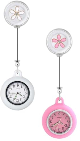 KARELLS Krankenschwester Uhren, Schwesternuhren mit Clip, Krankenschwester Ansteckuhr Fob, Krankenschwester Uhren Für Kittel, Krankenschwester Armbanduhr Einziehbare, Rosa+Weiß