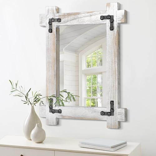 Lzuso Holz gerahmt Wandspiegel große Bauernhaus Badezimmer Spiegel Vintage Vanity hängenden Spiegel für Schlafzimmer, Eingang, Wohnzimmer, Flur 65x45 cm hängt vertikal oder horizontal