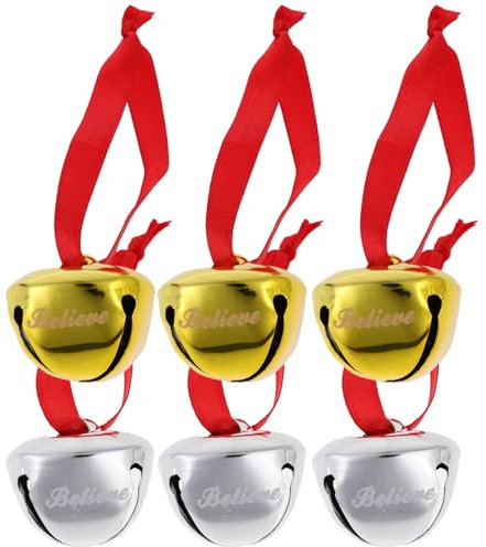 IMIKEYA Believe-Glocken-Ornament 6 Stück Weihnachtsschlittenglocke Mit Rotem Band Weihnachtsglocken Große Mini-Glocken Polar-Express-Glockenanhänger Für Weihnachtsbaum Zuhause Hochzeit