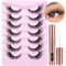 Cat Eye Lashes with Lash Glue Natural False Eyelashes Fluffy Wispy Faux Mink Lashes 15MM Strip Eyelashes Extensions Look, 7 Pairs with 5ML Eyelash Glue