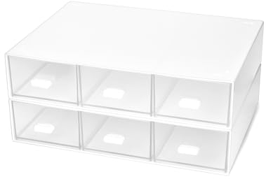 QWORK® 2 Stück organizer schreibtisch, schubladenbox, 3 Schubladen, Weiß, Stapelbar, ABS-Material