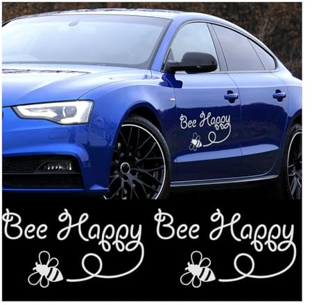 JNNJ 2 Stück Biene Happy Bumblebee Fun Fenster Autoaufkleber Vinyl Aufkleber, Auto Aufkleber, Aufkleber für Autofenster, Niedlich Lustig Schriftzug Aufklebers(Weiß)